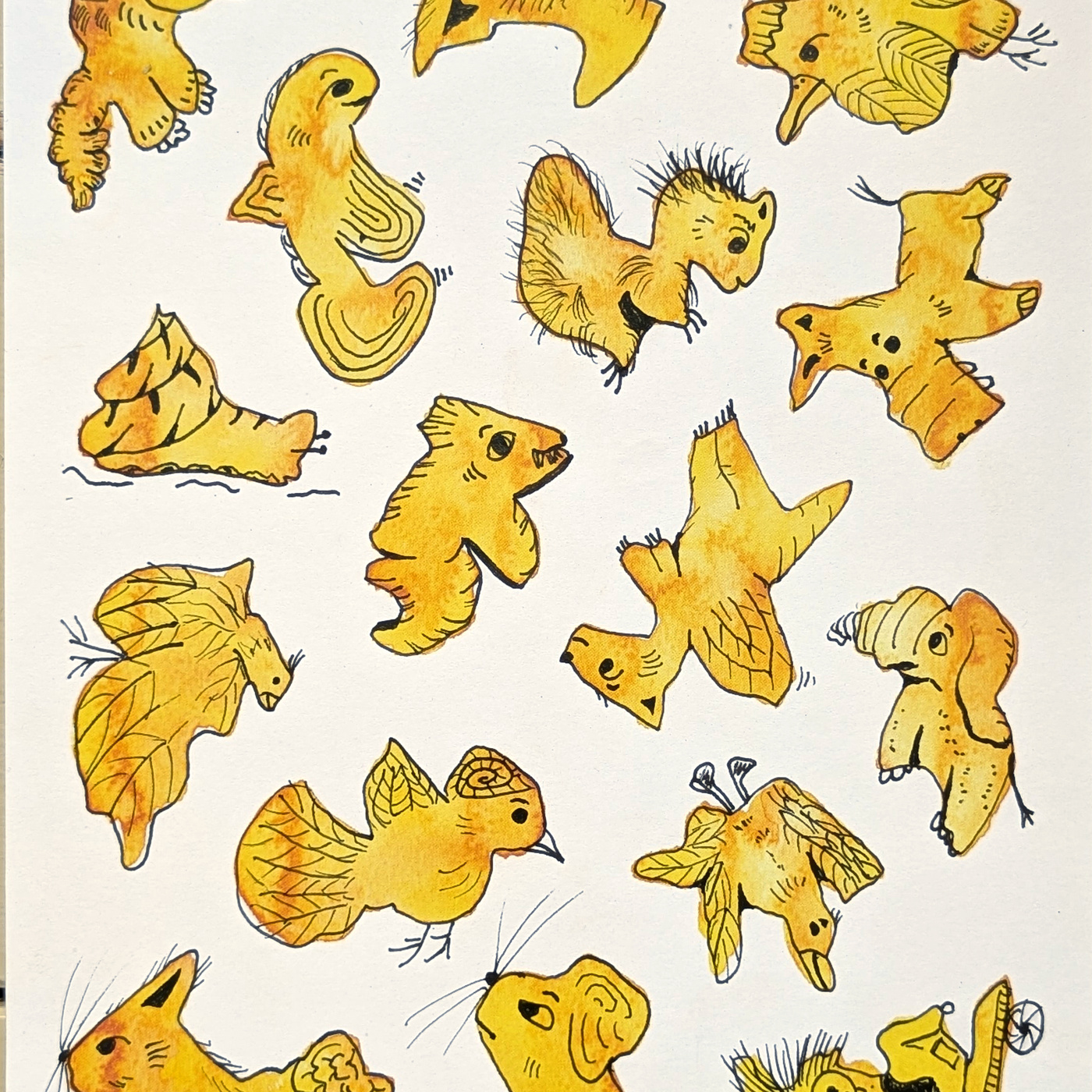 The completed yellow doodling card.